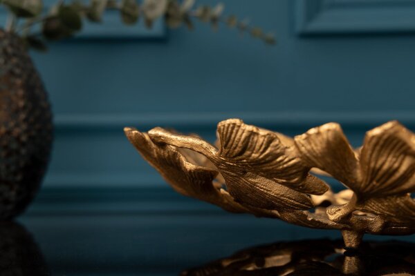 Deko Schale Metall 50 cm lang in Gold Ginko Handarbeit