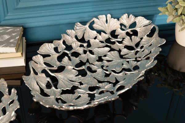 Dekoschale in Silber aus Metall 50 cm lang Ginko Design