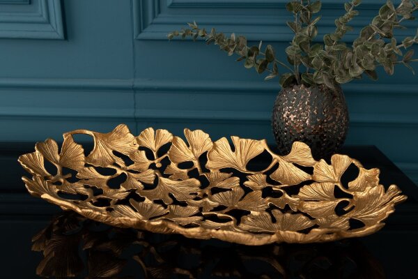 Dekoschale Gold Handarbeit 40 cm lang Ginko Design Metall