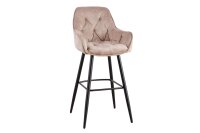 Barstuhl Chesterfield aus Samt Metall in Creme Beige Schwarz