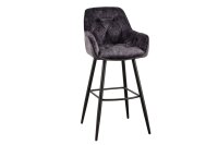 Tresenstuhl Chesterfield aus Samt Metall in Grau Schwarz