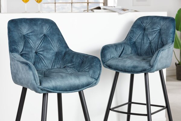 Barhocker Stoff Metall in Petrol Schwarz Chesterfield