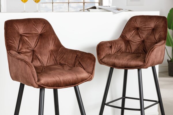 Barstuhl mit Lehne Stoff Metall in Braun Schwarz Chesterfield