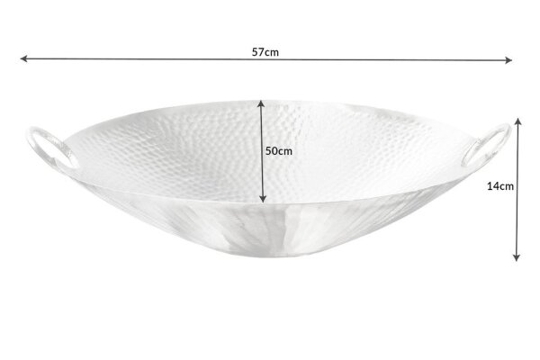 Dekoschale Hammerschlag in Silber Ø 50 cm Handarbeit