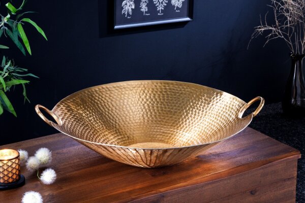 Deko Schale rund Ø 50 cm Hammerschlag in Gold Handarbeit