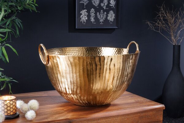 Dekoschale rund Ø 25 cm Hammerschlag in Gold Handarbeit