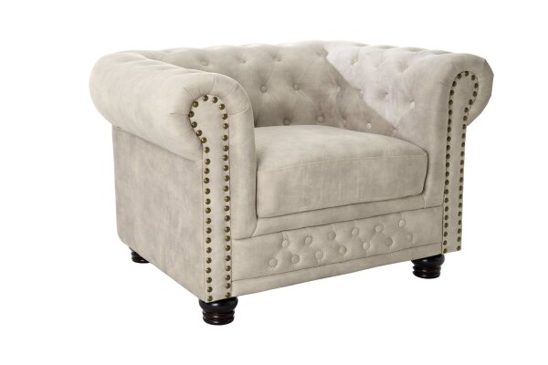 Sessel Samt Holz in Creme Beige Braun B: 110 cm Chesterfield