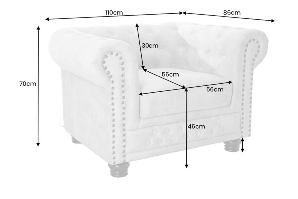 Sessel Samt Holz in Creme Beige Braun B: 110 cm Chesterfield