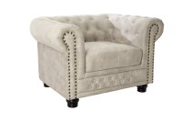 Sessel Samt Holz in Creme Beige Braun B: 110 cm Chesterfield