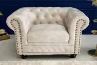 Sessel Samt Holz in Creme Beige Braun B: 110 cm Chesterfield
