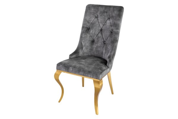 Esszimmerstuhl Grau Gold Chesterfield Barock Samtbezug