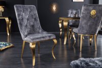 Esszimmerstuhl Grau Gold Chesterfield Barock Samtbezug