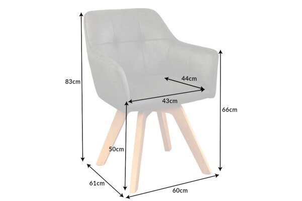 Drehstuhl ohne Rollen Grau Natur Samt Holz mit Armlehne