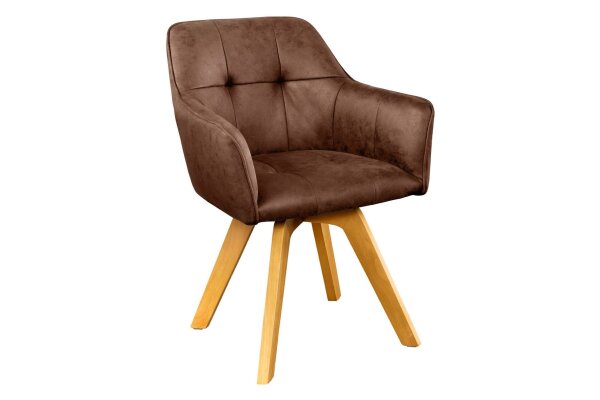Drehstuhl Braun Natur aus Stoff Holz ohne Rollen mit Armlehne