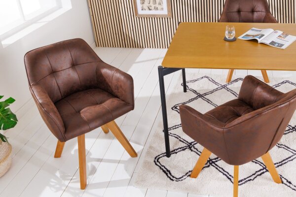 Drehstuhl Braun Natur aus Stoff Holz ohne Rollen mit Armlehne