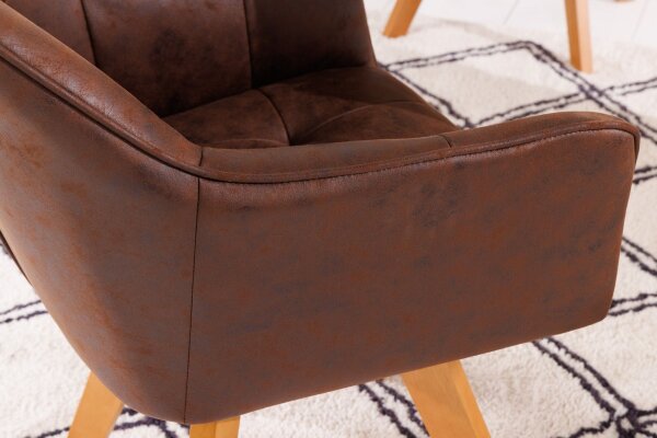 Drehstuhl Braun Natur aus Stoff Holz ohne Rollen mit Armlehne