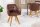 Drehstuhl Braun Natur aus Stoff Holz ohne Rollen mit Armlehne