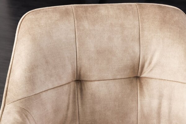 Drehstuhl Creme Beige Natur Samt Metall mit Armlehne