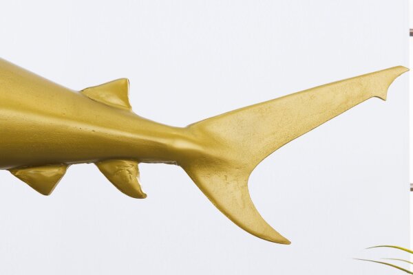 Dekostatue Metall Hai Fisch in Gold 103 cm lang Handarbeit