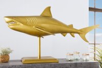Dekostatue Metall Hai Fisch in Gold 103 cm lang Handarbeit