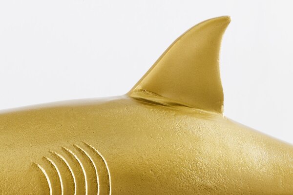 Deko Statue Metall Hai Fisch in Gold 68 cm lang Handarbeit