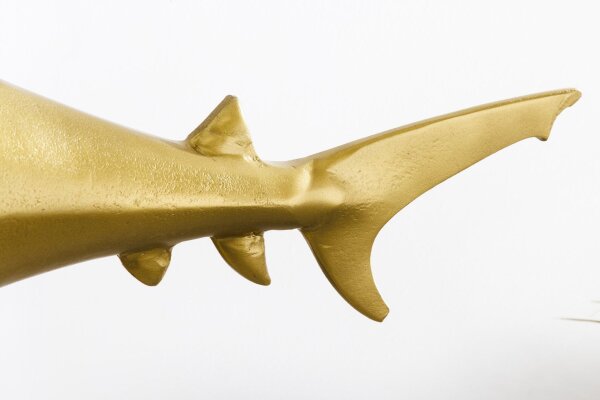 Deko Statue Metall Hai Fisch in Gold 68 cm lang Handarbeit