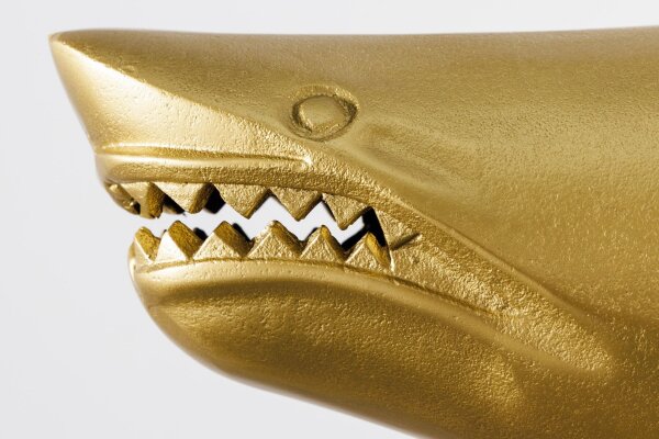 Deko Statue Metall Hai Fisch in Gold 68 cm lang Handarbeit
