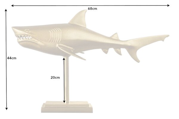 Deko Statue Metall Hai Fisch in Gold 68 cm lang Handarbeit