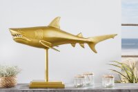 Deko Statue Metall Hai Fisch in Gold 68 cm lang Handarbeit