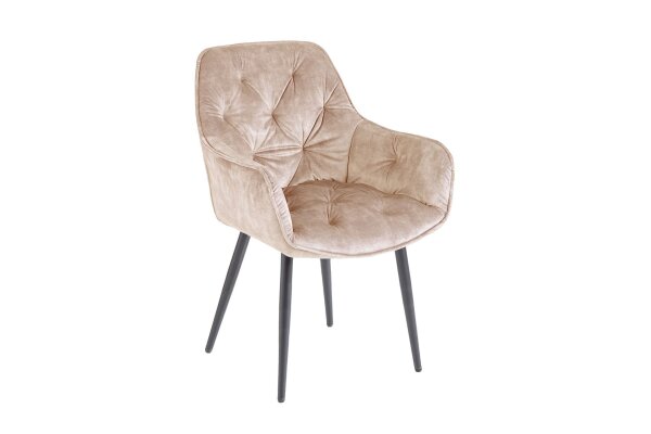 Armlehnstuhl Chesterfield Samt Metall in Beige Schwarz