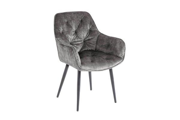 Esszimmerstuhl Samt Metall in Grün-Grau Schwarz Chesterfield