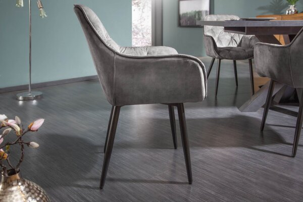 Esszimmerstuhl Samt Metall in Grün-Grau Schwarz Chesterfield