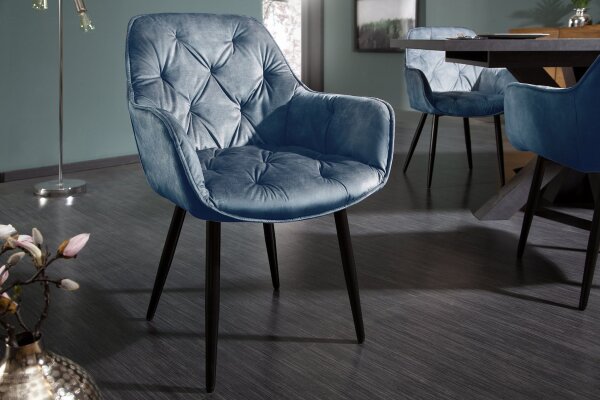 Esszimmerstuhl Samt Metall in Petrol Schwarz Chesterfield