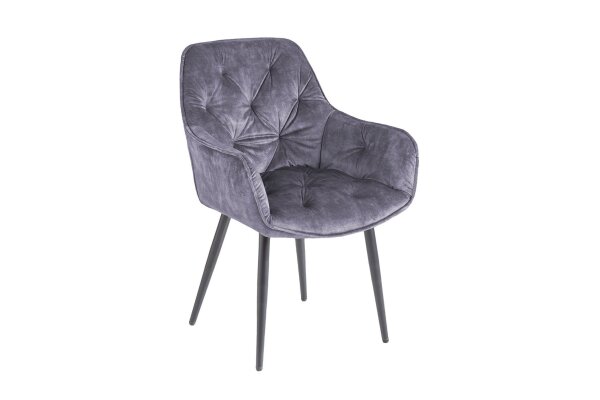 Esszimmerstuhl Grau Schwarz Samt Metall Chesterfield