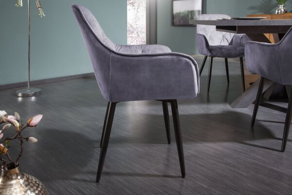 Esszimmerstuhl Grau Schwarz Samt Metall Chesterfield