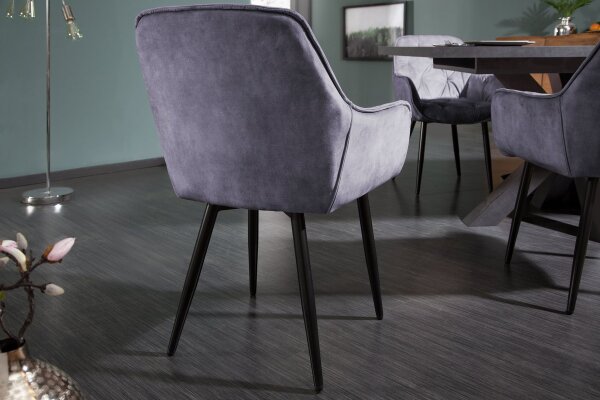 Esszimmerstuhl Grau Schwarz Samt Metall Chesterfield