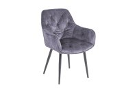 Esszimmerstuhl Grau Schwarz Samt Metall Chesterfield