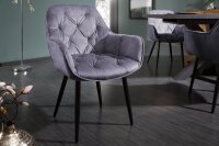 Esszimmerstuhl Grau Schwarz Samt Metall Chesterfield