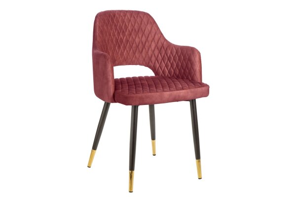 Esszimmerstuhl mit Armlehne Rot Schwarz Gold Retro Samt