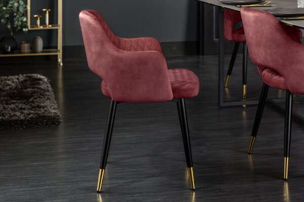 Esszimmerstuhl mit Armlehne Rot Schwarz Gold Retro Samt