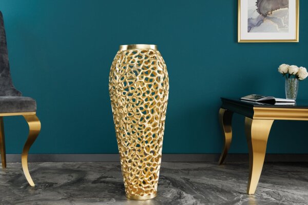Dekovase Metall 64 cm hoch in Gold Handarbeit PAULA