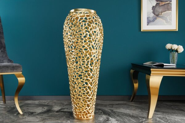 Dekovase groß 92 cm hoch Metall in Gold Handarbeit