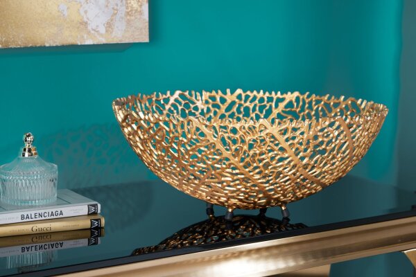 Deko Schale Metall Ø 46 cm Handarbeit in Gold PAULA