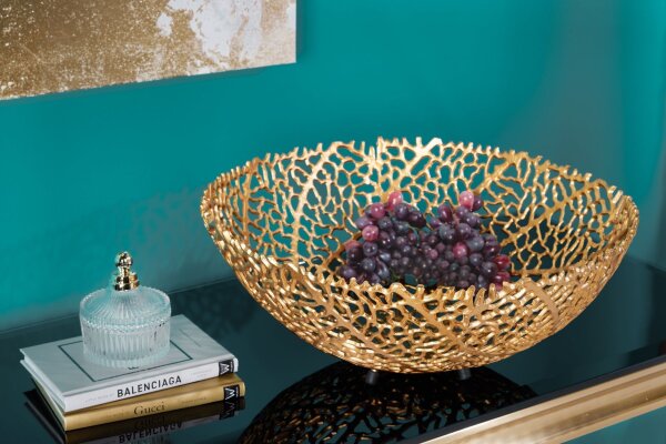 Deko Schale Metall Ø 46 cm Handarbeit in Gold PAULA