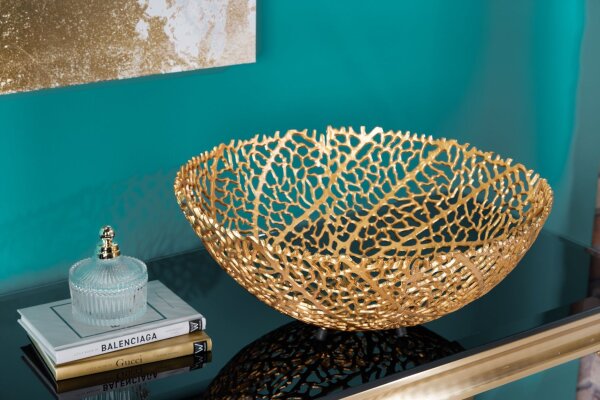 Deko Schale Metall Ø 46 cm Handarbeit in Gold PAULA
