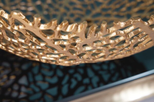 Deko Schale Metall Ø 46 cm Handarbeit in Gold PAULA