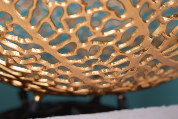 Deko Schale Metall Ø 46 cm Handarbeit in Gold PAULA