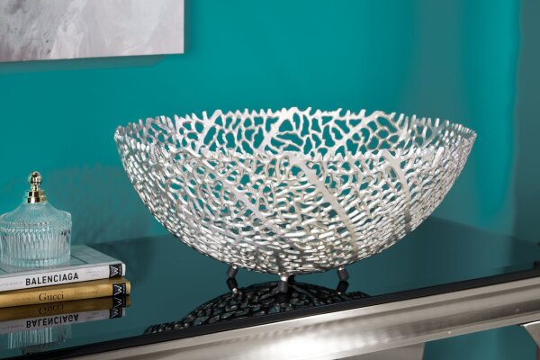 Dekoschale Metall rund Ø 46 cm Handarbeit in Silber
