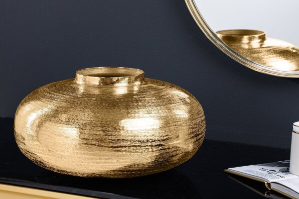 Deko Vase Metall in Gold Ø 35 cm Orientalisch Hammerschlag