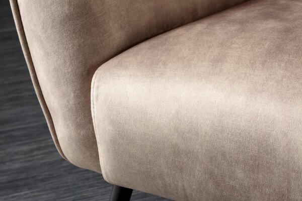 Ohrensessel Samt Beige Creme mit Armlehne Chesterfield